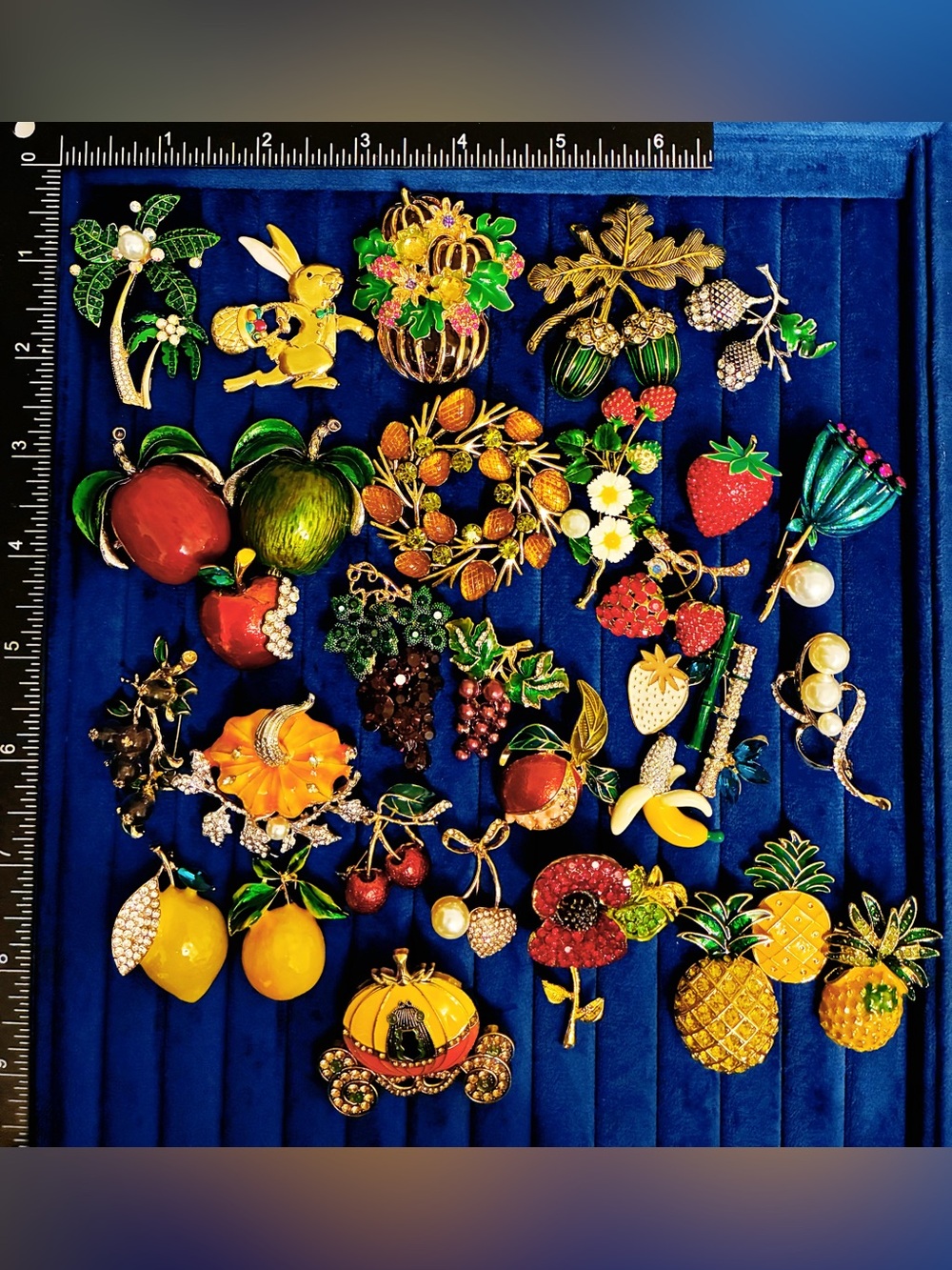 30pcs Fruit & Botanical Brooch Pin Lot Enamel Rhinestone Vegetable Jewelry